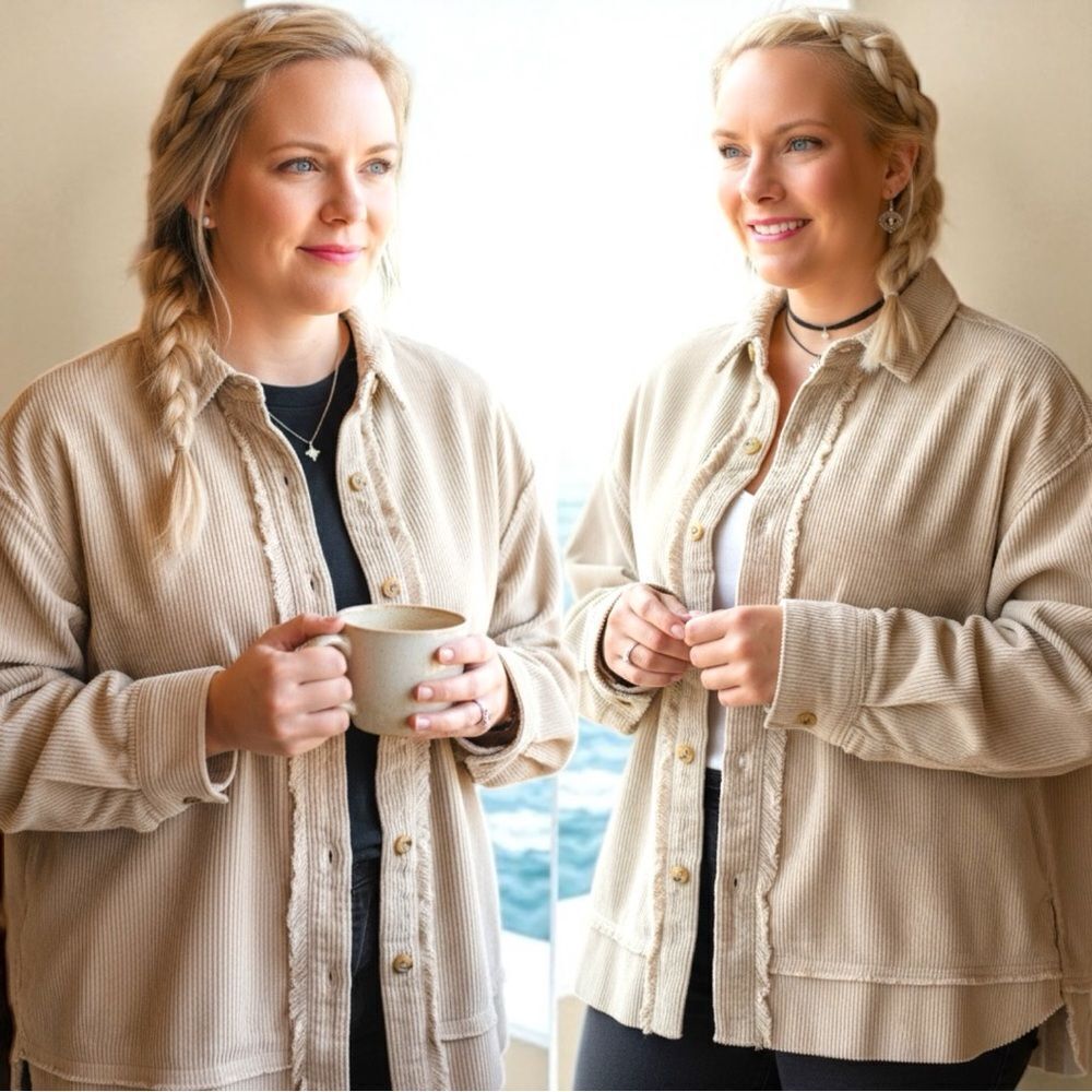 Oversized Corduroy Cream White Shacket Layering Jacket Size Large NWT - AEMI+CO - Picture 4 of 14